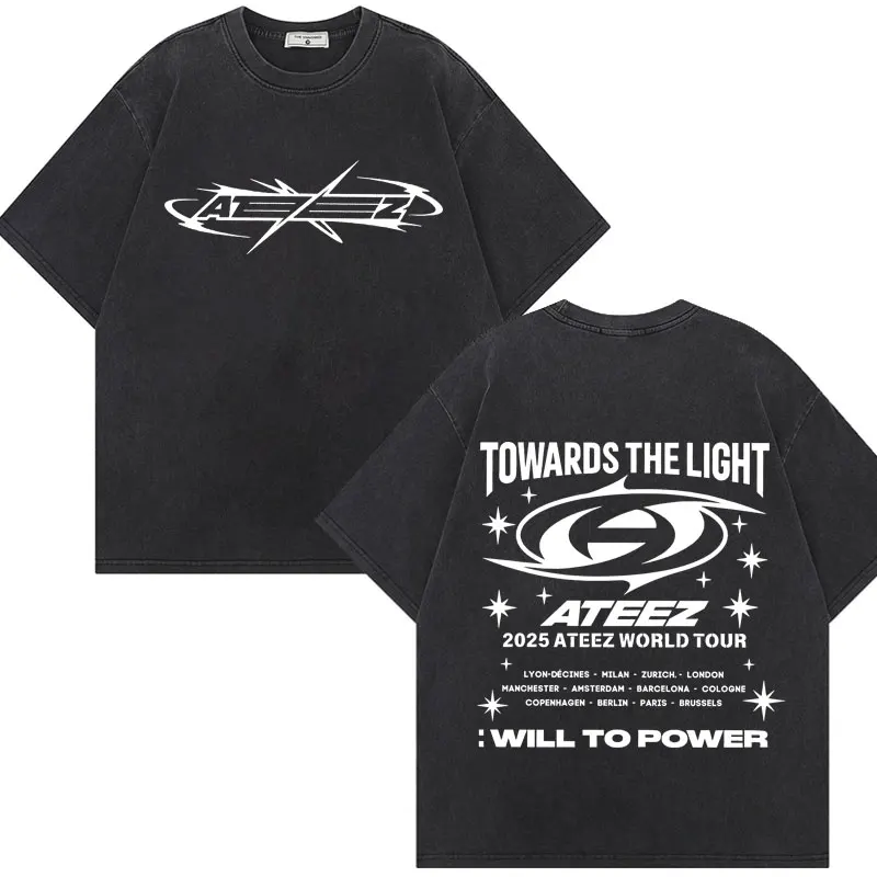 

Washed Vintage ATEEZ World Tour 2025 Graphic T Shirts Harajuku Kpop Clothing T-shirt Fashion Casual Short Sleeve T-shirts Unisex