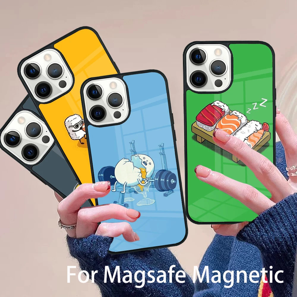 

funny cartoon food Phone Case Magesafe Magnetic Wireless Charge Cover For IPhone 16 11 12 13 14 15 Pro Max Plus Mini