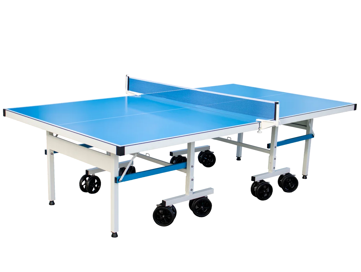 High-strength and wear-resistant blue table tennis table with two-wheel folding office indoor entertainment gym activity center