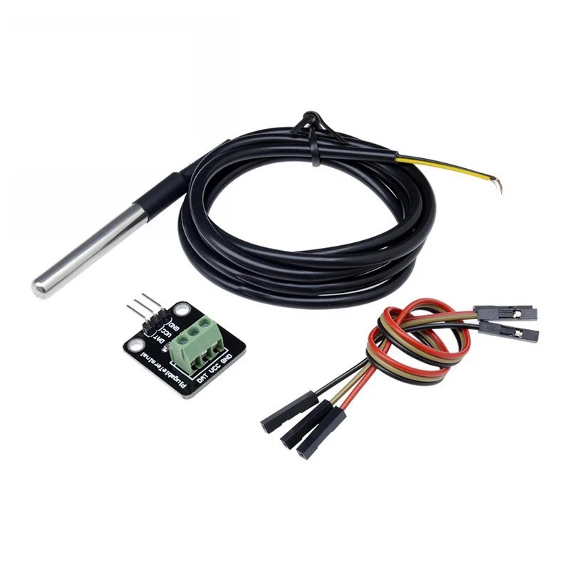 DS18B20 Temperature Sensor Module Kit Waterproof 100CM Digital Sensor Cable Stainless Steel Probe Terminal Adapter For Arduino