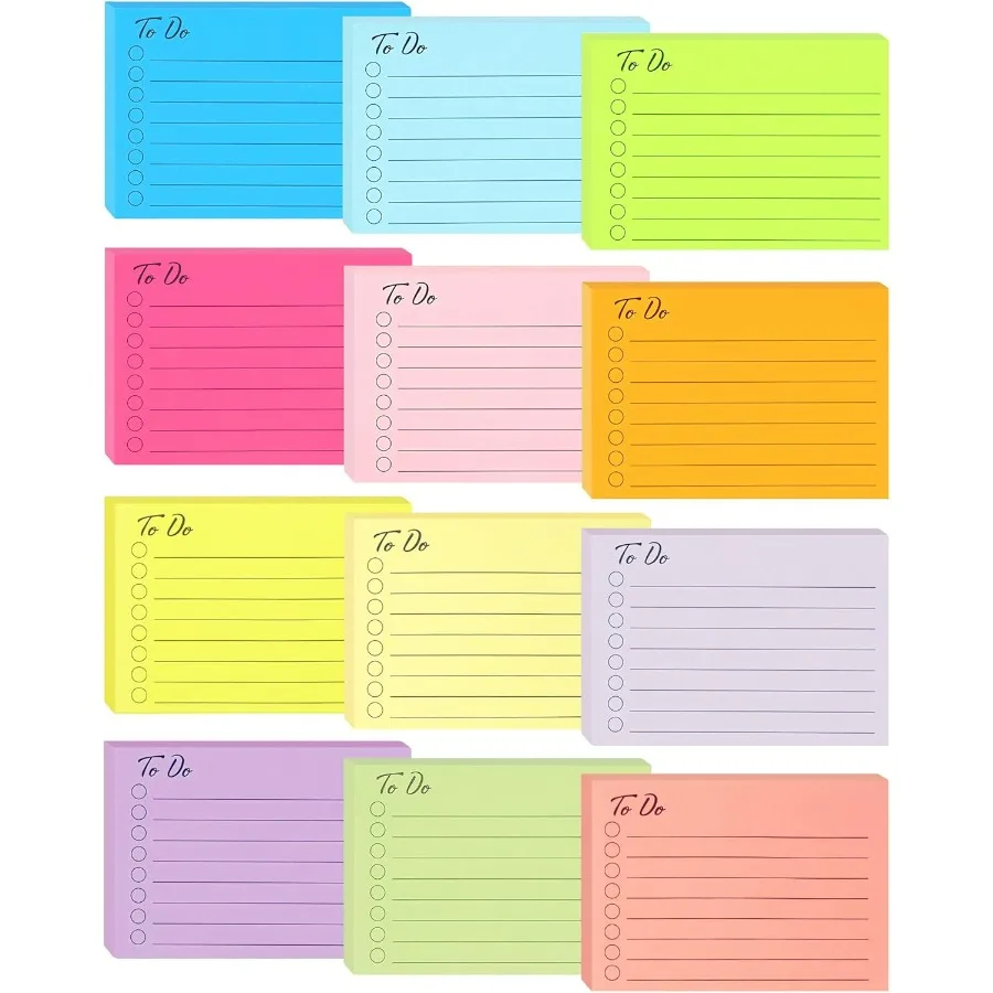 12 Pads to Do List Sticky Notes 504 Sheets 3x4 Inch with Line Adhesive Memo 12 Bright Multi Colors SelfStick Note Pads to Do Li