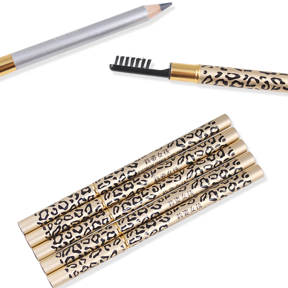 1pc Leopard Print Eyebrow Pencil 5 Colors Long-Lasting Double-Headed Eyebrow Enhancer With Brush Eye Makeup Brow Shadow Pencils