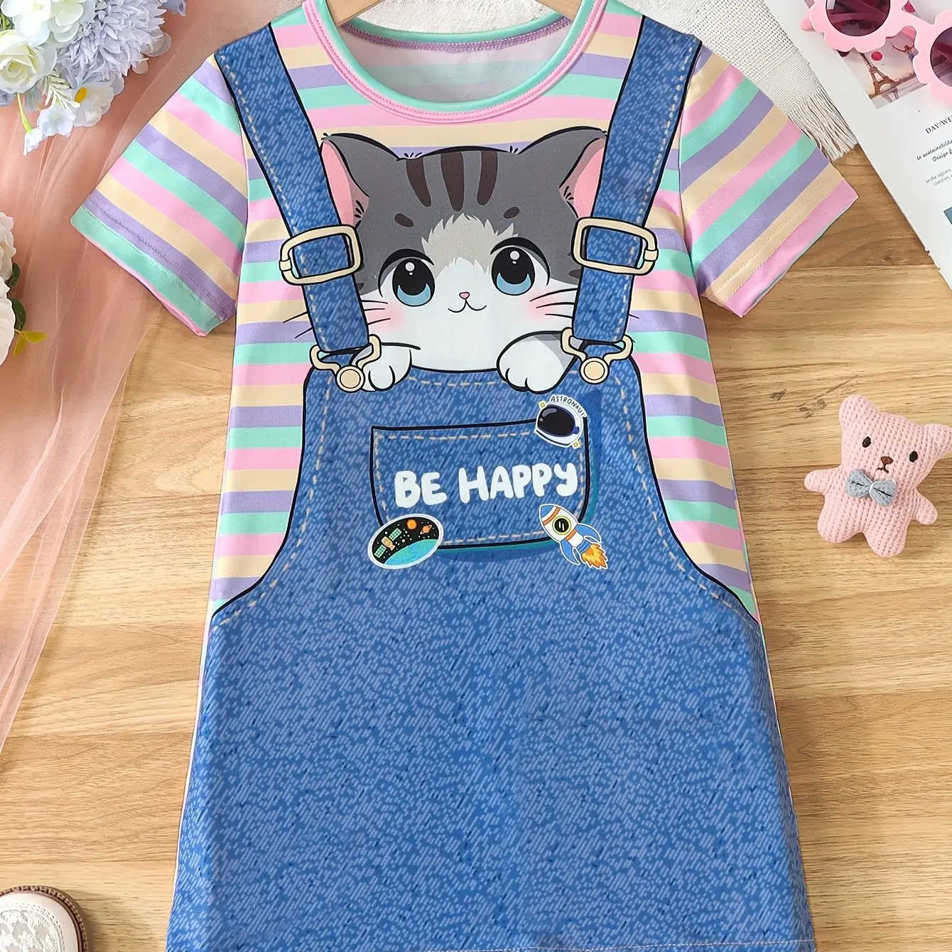 Girl Dresses Summer Children's Clothing Round Neck Cute Kids Clothes Girls Party Dresses Funny Striped Straps Print Girls Dress