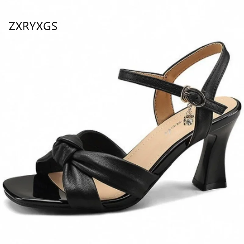 

ZXRYXGS 2026 Premium Sheepskin Open Toe Sandals Fashionable Shoes Comfort Elegant Mid / High Heel Sandals Women's Sandal Shoes