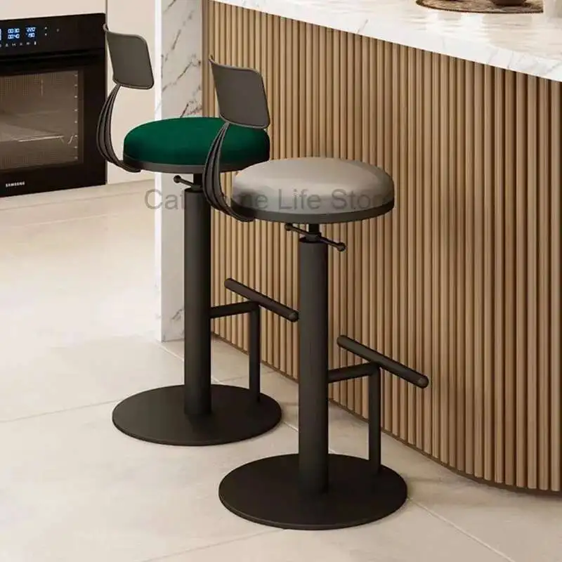 

Simple Leather High Bar Stool Iron High Bedroom Counter Kitchen Bar Stool Style Luxury Chaise Salle A Manger Modern Furniture
