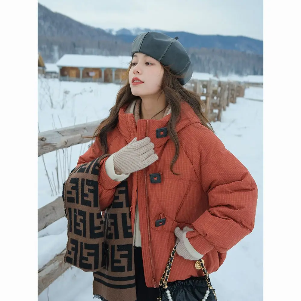 

Winter Fashion Cotton-Padded Jacket Woman Shorty Puffer Jacket Keep Warm Fleece-Lined Windproof Tops Thicken Solid Color Coat