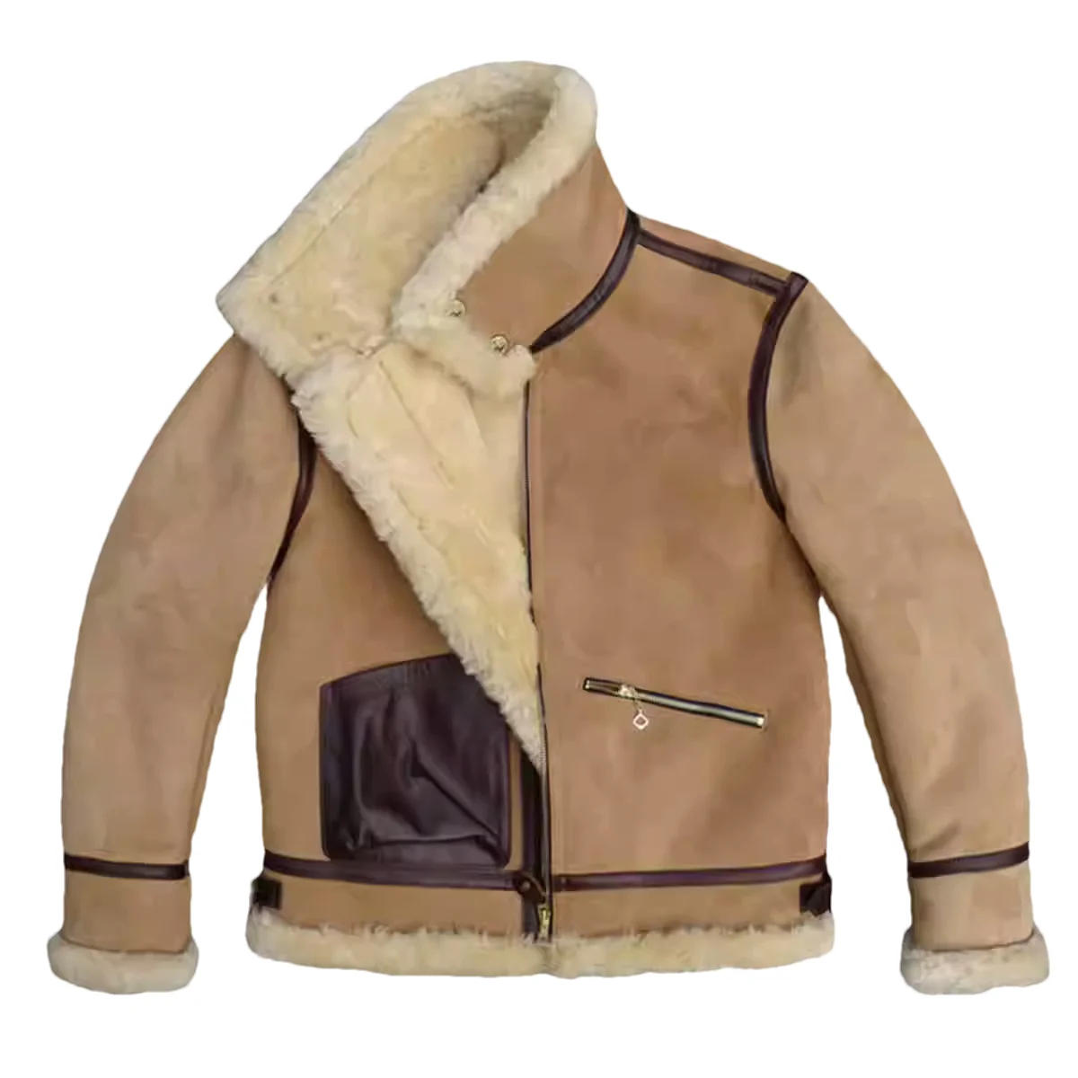 Light Camel Winter Shearling Coat Men Italy Style Plus Size 3XL Genuine Natural Sheepskin Thick Warm Leather Coat