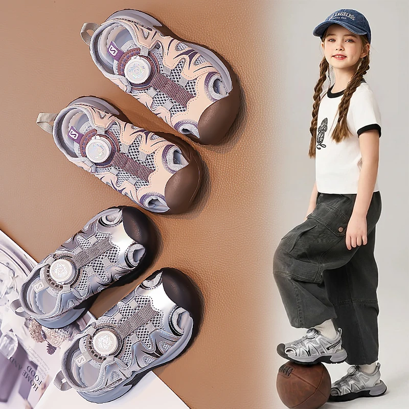 

Rotary Buckle Kids Sport Sandals Breathable Mesh Closed Toe Anti-collision Non-slip Soft Sole Outdoor Casual Shoes