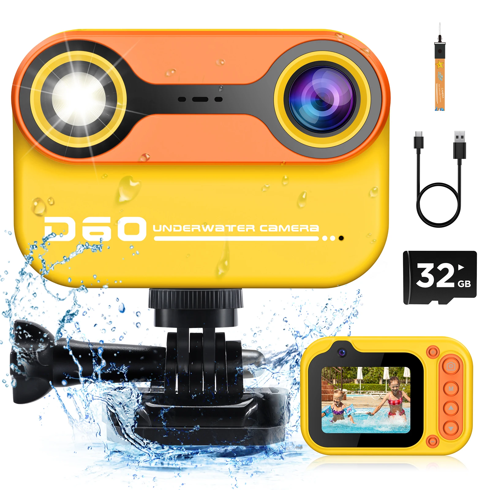 Waterproof Kids Camera, 2.4'' HD 1080P Toddler Camera Underwater with 32GB Card, Children Digital Action Camera for 3-12 Years