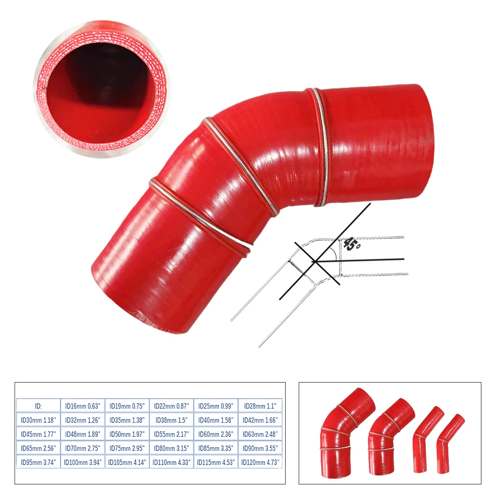 

Red 45°Universal 45 Degrees Silicone Tubing Hose Connector high temperature and high pressure turbocharger tube intake pipe