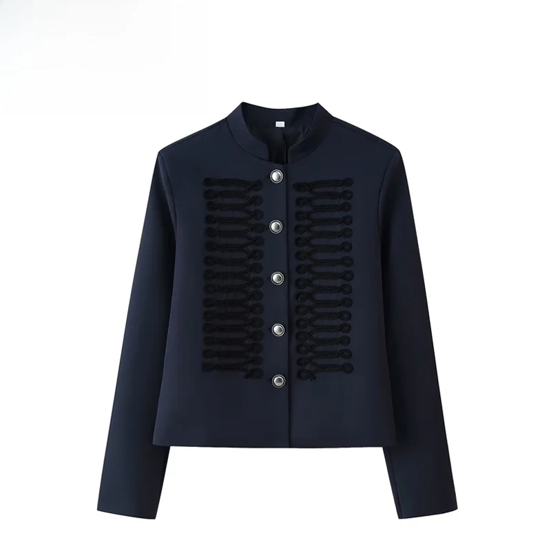 Fashionable Long Sleeve Stand Collar Jacket Women's Polyester Button Decorated Versatile Outerwear Cleanfit Standard Edition
