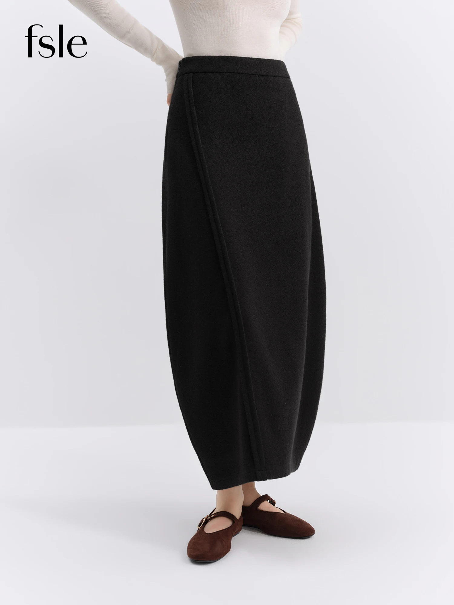 FSLE Wool Blend Tweed Thickened Floral Petal Women's Fall Winter 2025 New Arrival Office-Appropriate Half-Length Skirt Wool