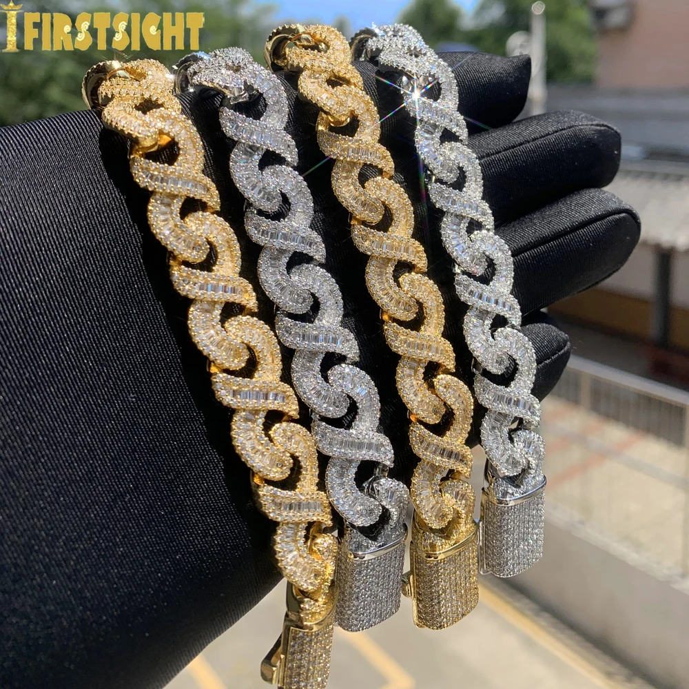 

New Infinity Bracelet Silver Color Iced Out Bling 12mm Cuban Chain Prong Settin CZ Zircon Bangle Hip Hop Men Women Jewelry