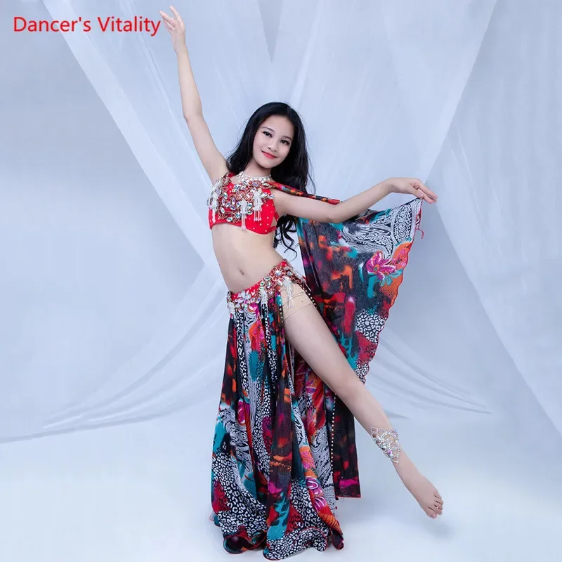 Belly Dance Female Child High-End Elegant Bra Competition Clothing  Set New Double Split Long Skirt Performance Clothes Suit