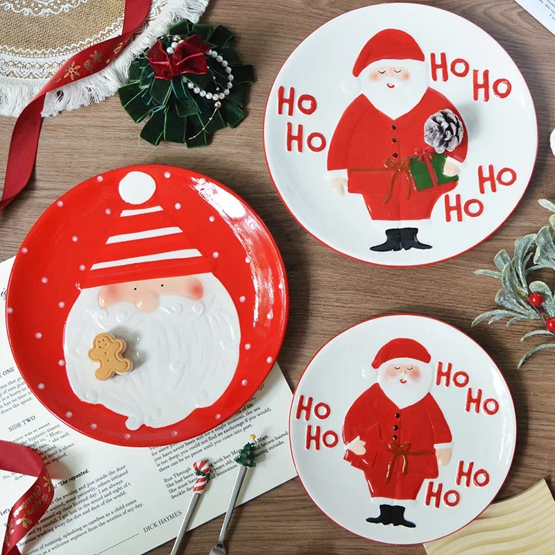 Hand Painted Ceramic Swanlace Santa Plate Creative Partition Dried Fruit Plate Perfect Christmas Gift Food Plates