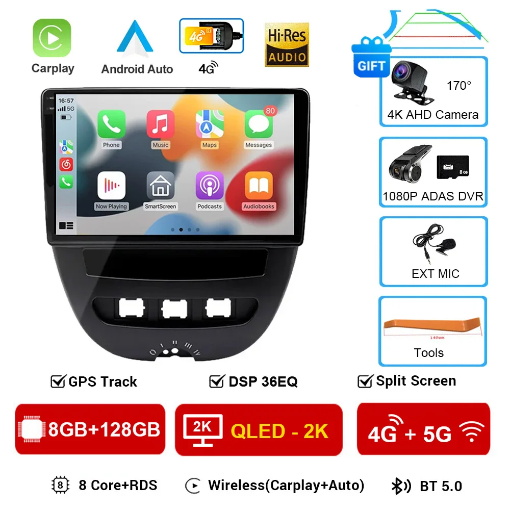 Android 16 2 Din Auto Multimedia Speler Voor Peugeot 107 Toyota Aygo Citroen C1 2005-2014 Head Unit Stereo GPS navigatie BT WIFI