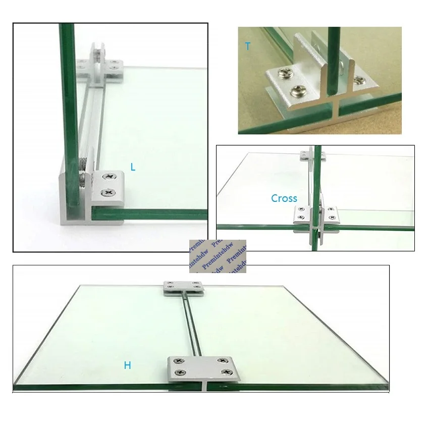 4Pcs Aluminum Black Glass To Glass Clip Clamp Bracket Cubicle Partition L H T Cross Shaped Joiner