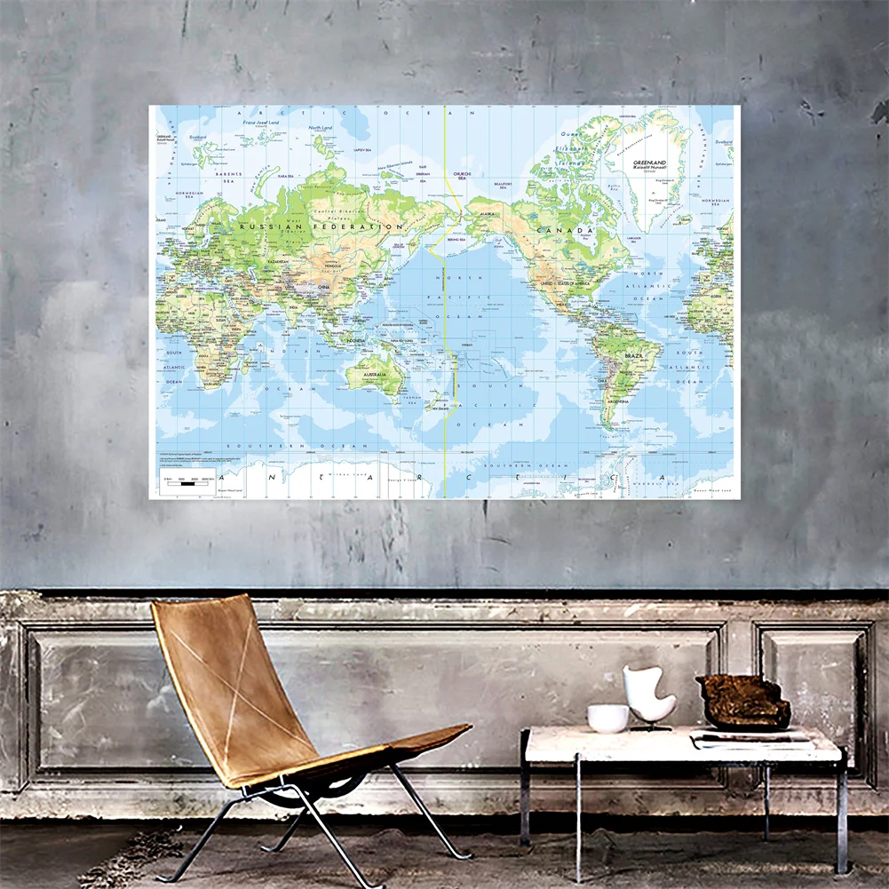 The World Map 150x225cm Foldable Non-woven Waterproof Topographic Map for Office School Classroom Decor Supplies