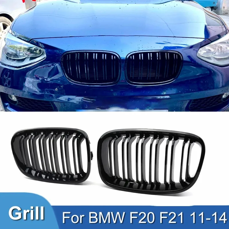 Suitable for BMW 1 Series F20 F21 2011-2014 Car Front Bumper Double Kidney Grille Replacement Parts, Black Grille Accessories