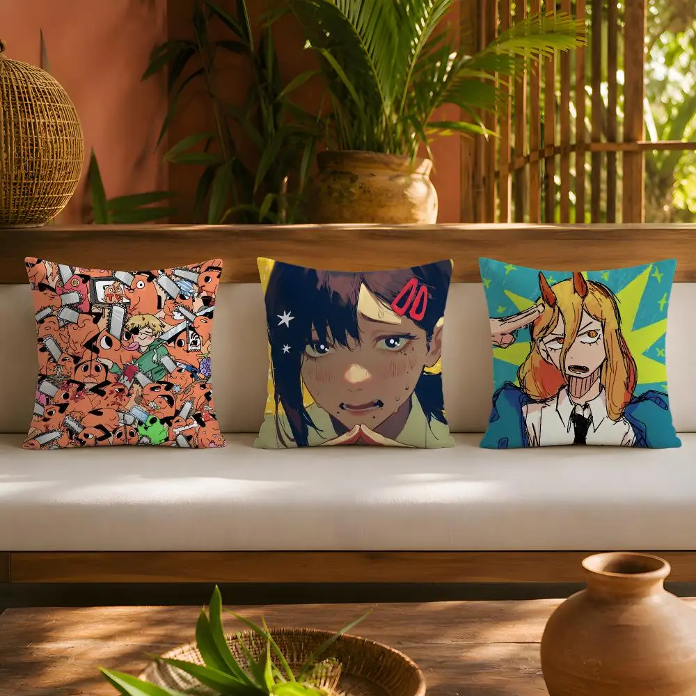 Anime C-Chainsaw M-Man Cushion Cover 1pc Square Plush Pillow Cover Soft Fuzzy Removable Washable Sofa Bed Bedroom Decor