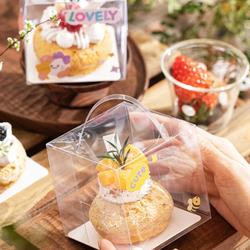 6-inch Portable Puff Packaging Box Hot Selling Small Cake Pastry Baking Pastry Box Mini Dessert Transparent Portable Box