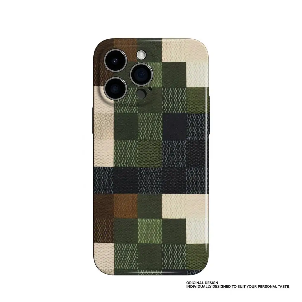 Зеленый чехол для телефона Damier для Samsung S25 24 23 22, глянцевый HD с тонкими отверстиями, жидкая пленка, твердый корпус