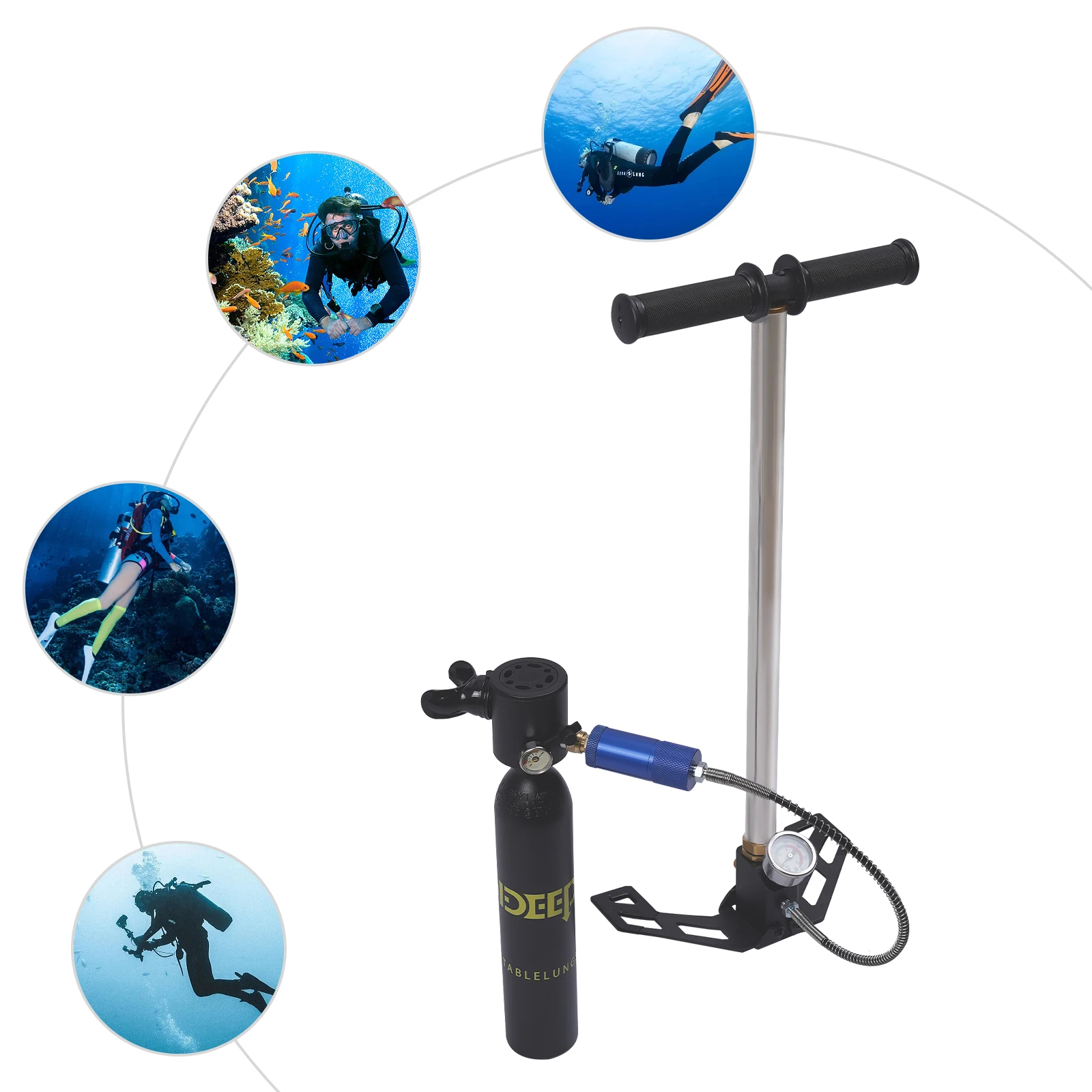 Scuba Diving Tank with Pump for 5-10 Minutes Underwater Breath Portable Diving Equipment 0.5L Diving Oxygen Tank