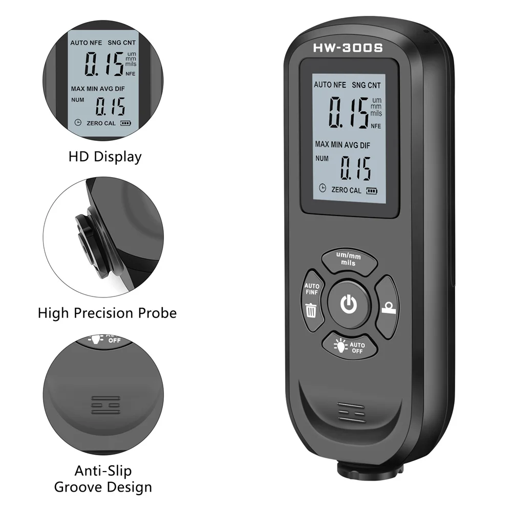 HW300S Coating Thickness Gauge 0-2000μm Car Paint Film Thickness Tester Car Coating Measuring Tools Automotive Paint DFT Meter