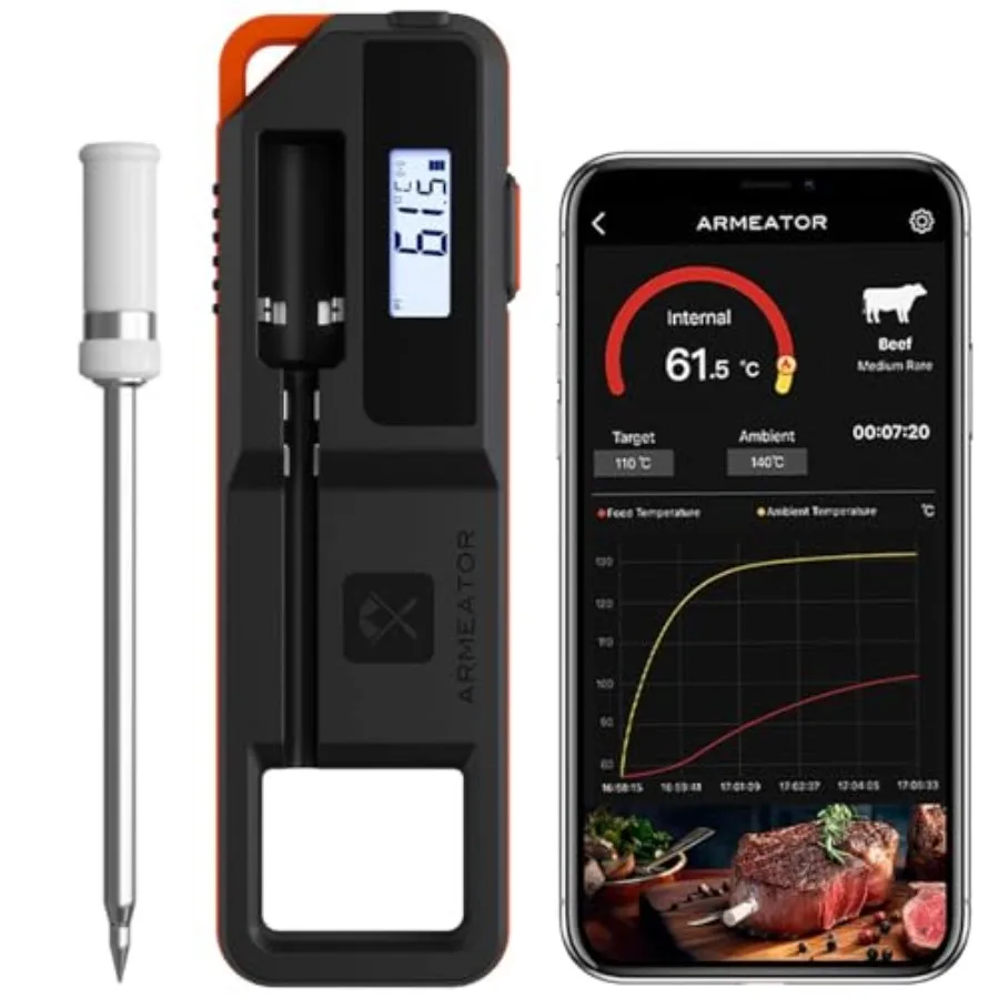 

Wireless Bluetooth Meat Thermometer with Dual Sensors- Long Range Bluetooth Meat Thermometer for Grill, Air Fryer, Oven Real Ti