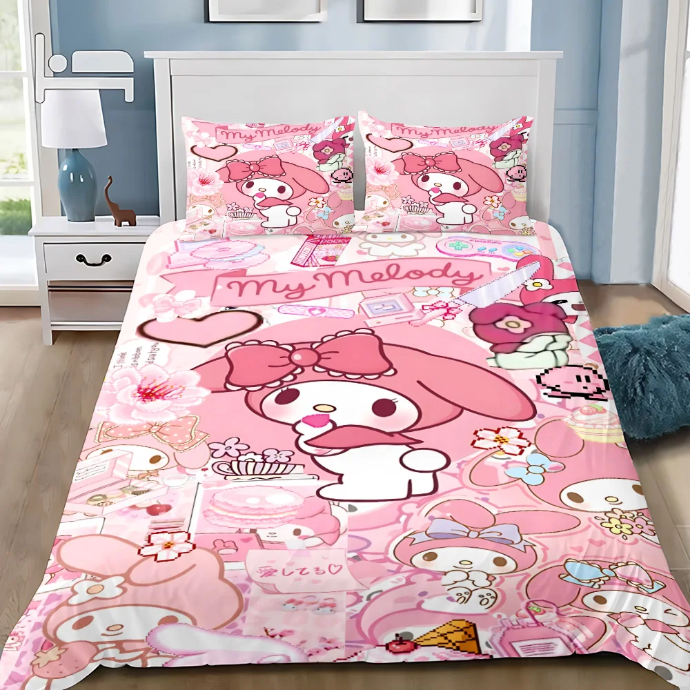 Duvet Cover Pillowcase Bedding Set Kawaii My Melodys Anime Adult Boy Girl Bedroom Decoration Children Gift Single Double Large