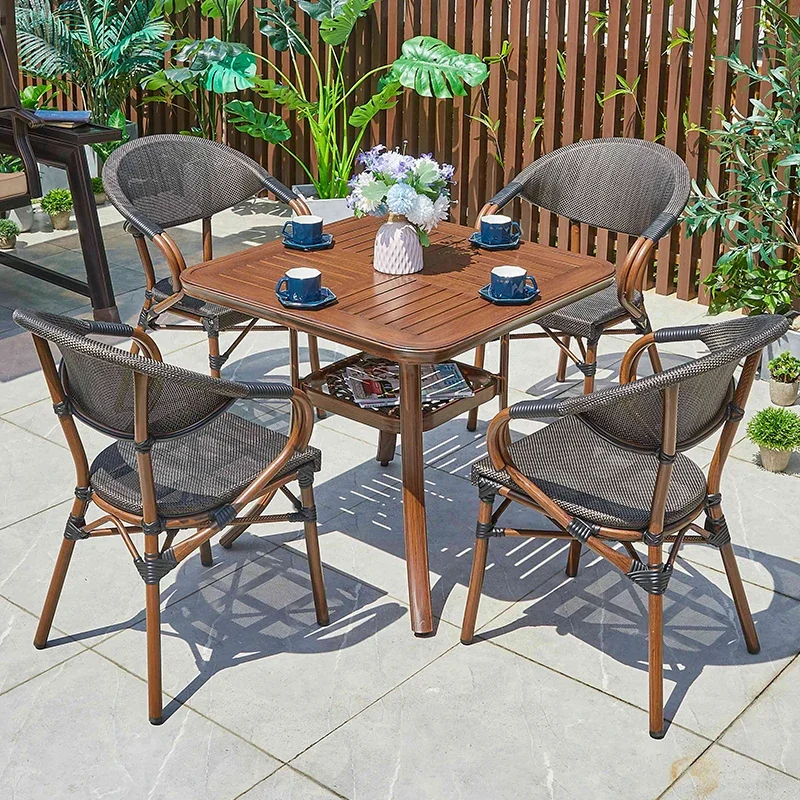 Factory Price Bistro Tables And Chairs Set Hotel Restaurant Coffee Shop Dining Table Set Aluminum Patio Garden Outdoor Furniture