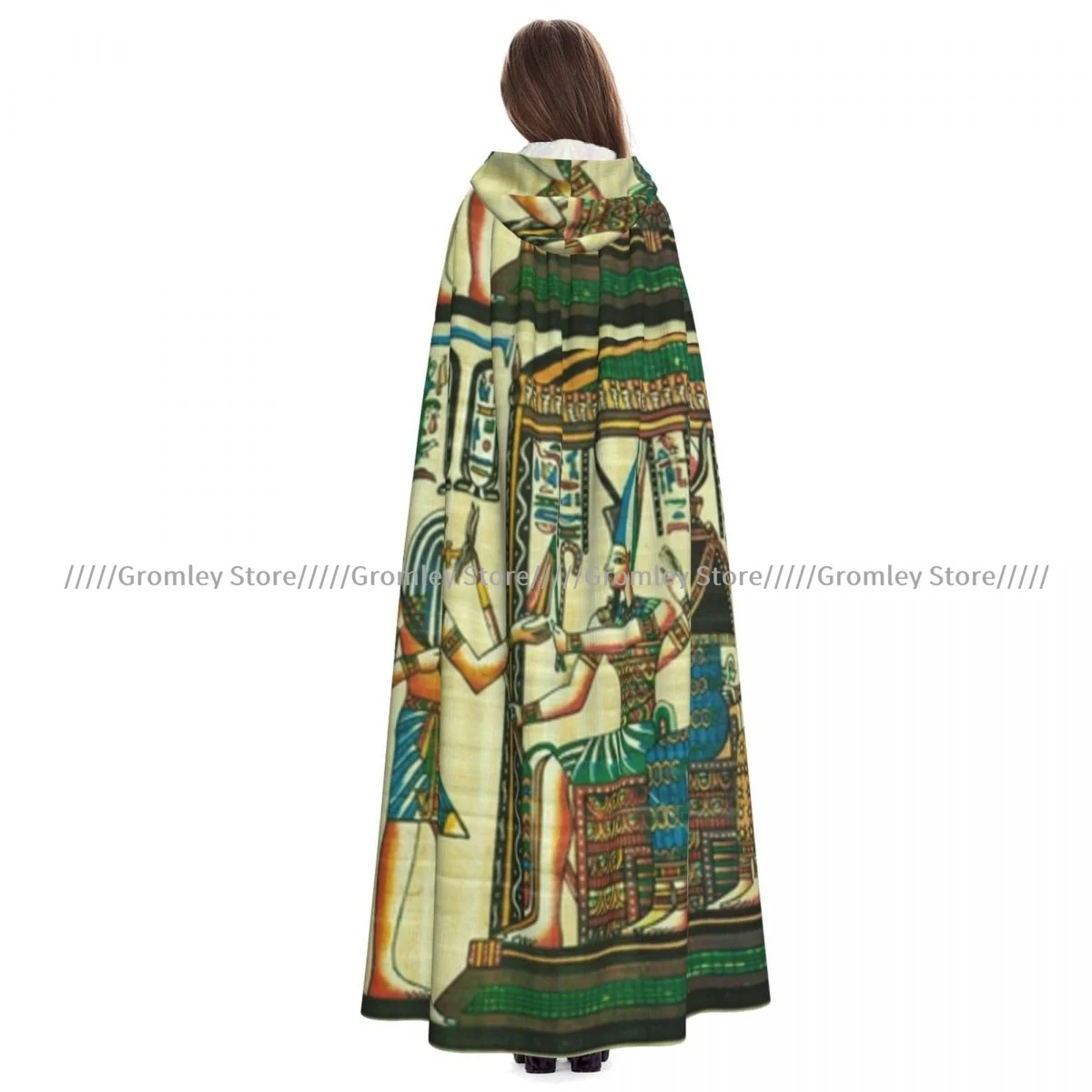 Unisex Halloween Cloak Egyptian Papyrus Painting Cape Hooded Medieval Costume Witch Wicca Vampire