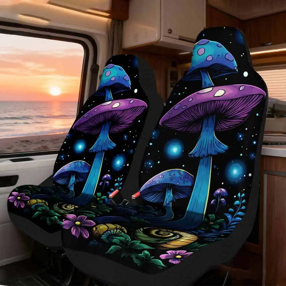 2pcs Car Seat Covers Set, Magical Night Mushrooms Print, Chic Vehicle Seat Covers. Fits Daily Office Commutes & Weekend Lake Tr