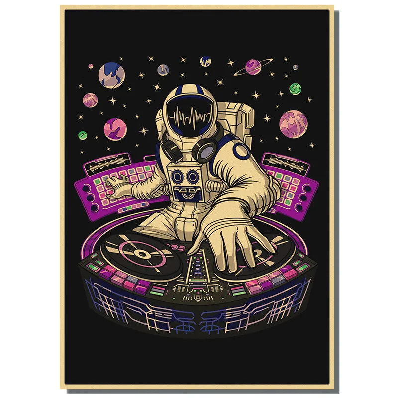 Psychedelic Alien Space Astronaut Kraft paper Poster Club Bar Paper Vintage Poster Wall Art Painting Bedroom Study Stickers