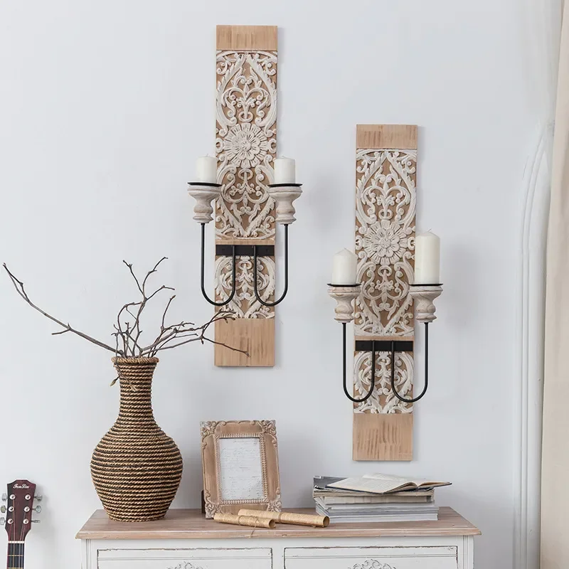 Nordic Retro Wall Hanging Candle Holder Decorative Scented Candle Stand Romantic Home Ornament for Living Room Bedroom Wall