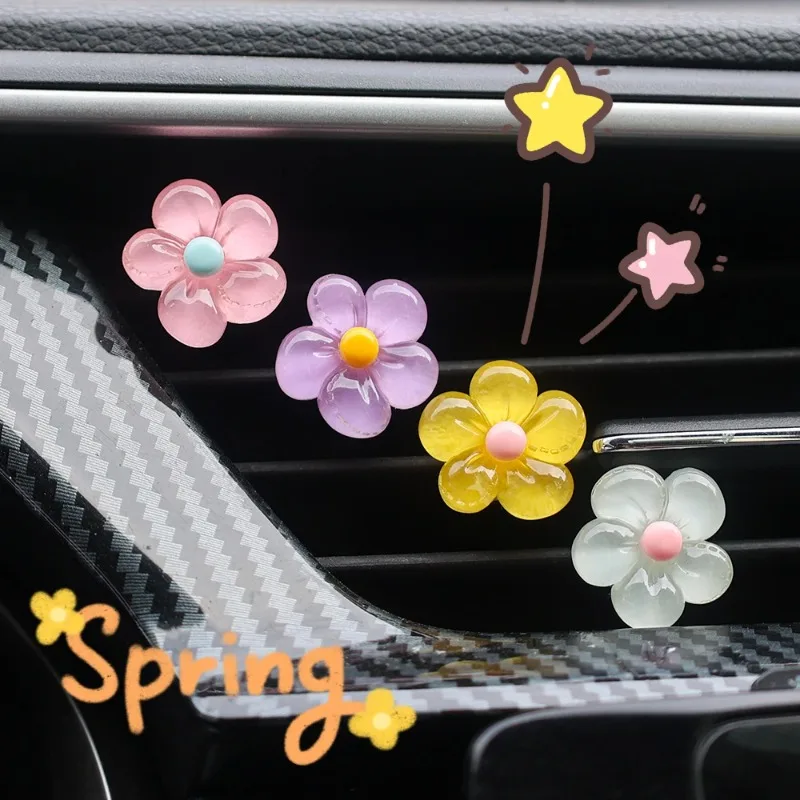 Jelly Daisy Car Outlet Vent Clips Summer Daisy Flower Auto Air Conditioning Vent Ornament Car Interior DIY Resin Decoration Gift