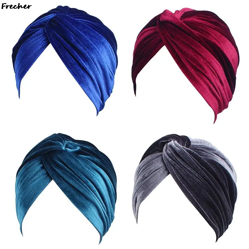 Cross Velvet Turban Hat Women Wedding Party Hair Cover Cap Elegant Ladies Islamic Inner Hats Twisted Knot Decor Headwrap Beanies