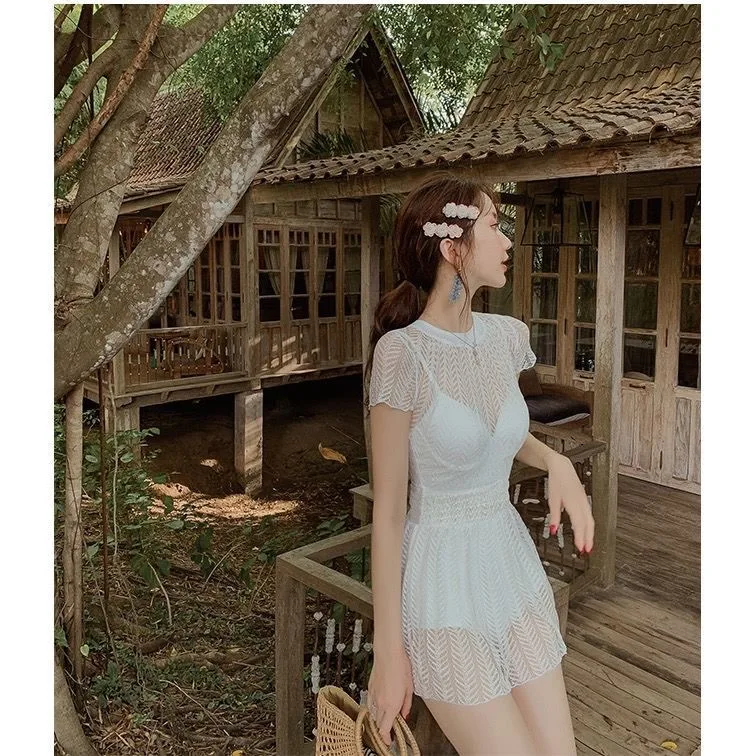 Swimwear Ladies Korea Lace Swimsuit Female Hot Spring Conservative Fairy One-piece Swimsuit 2023 New Fashion A Line Swim Dress