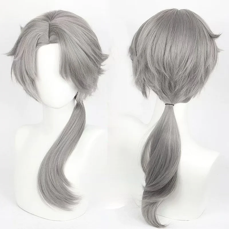 Identity V Aesop Carl Cosplay Wig, Gray Long Ponytail Wig, Matte Heat Resistant Synthetic Hair for Halloween Comic Con Costume