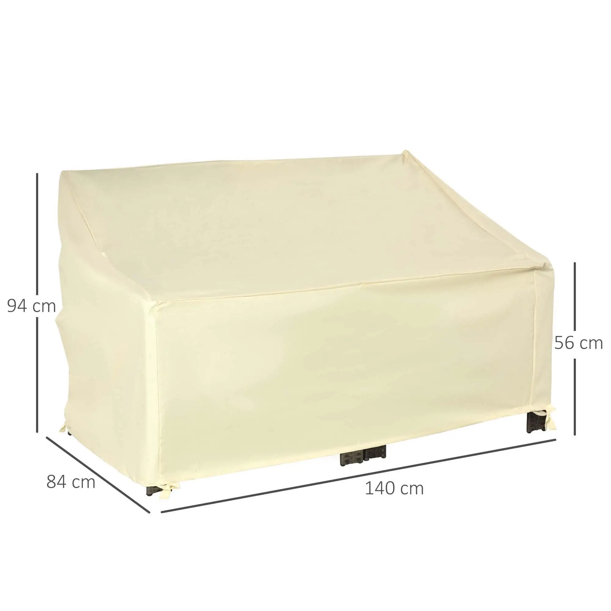 Funda para sofá de jardín de 2 plazas Oxford 600D impermeable, 140x84x56/94cm beige con extremos de cordón