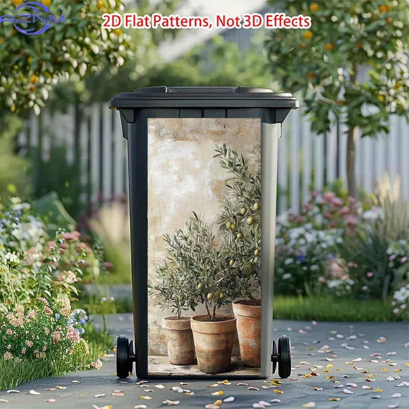 Pegatinas para botes de basura con diseño de macetas de terracota, pegatinas artísticas autoadhesivas de aceitunas, hermosas calcomanías verdes para botes de basura, pegatinas para botes de basura con diseño de piedra