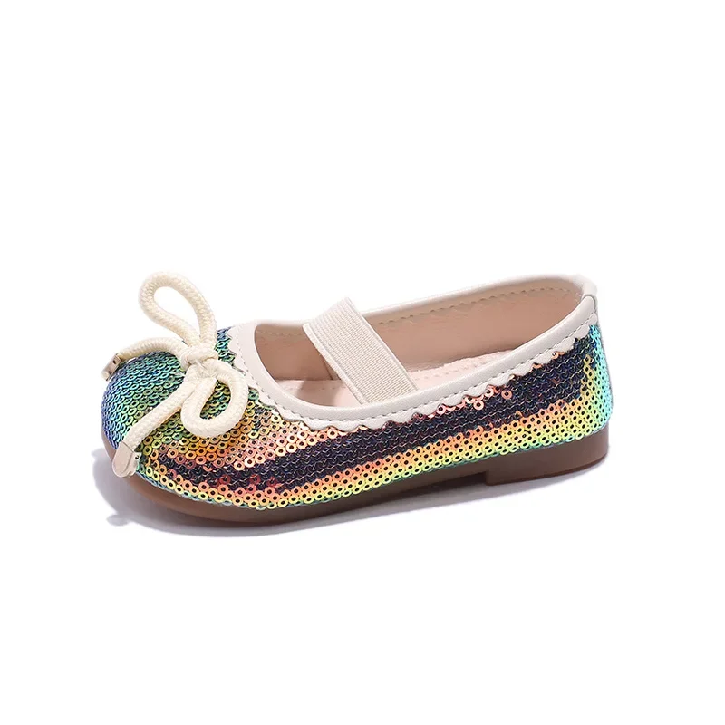 

Girls Leather Shoes 2025 Brand New Kids Dress Shoes for Wedding Party Bling Glitter Flat mary janes Bow-knot Shoes Kids 21-35