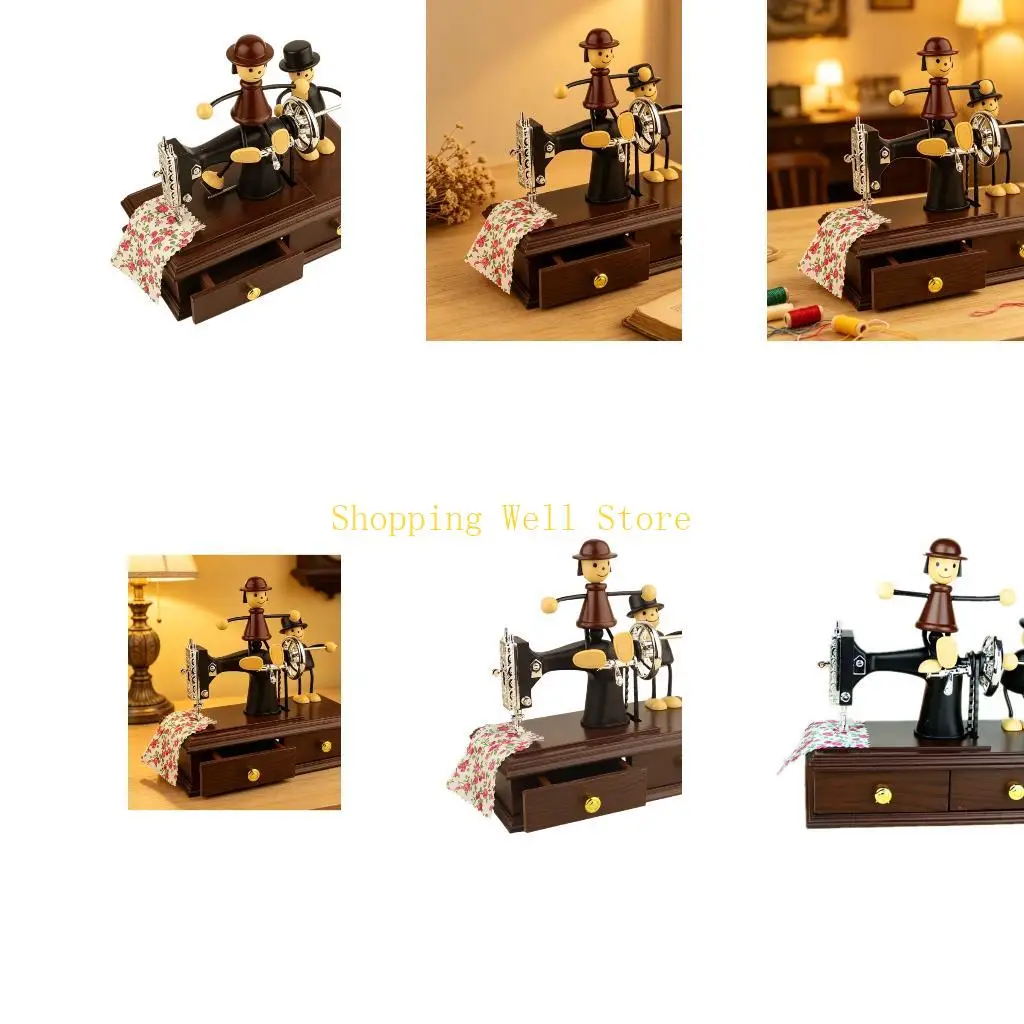 KX4B Hand Crank Sewing Machine Music Box,Mechanism Wind Up Musical Box Wedding Gift Table Ornament Office Home Decorations