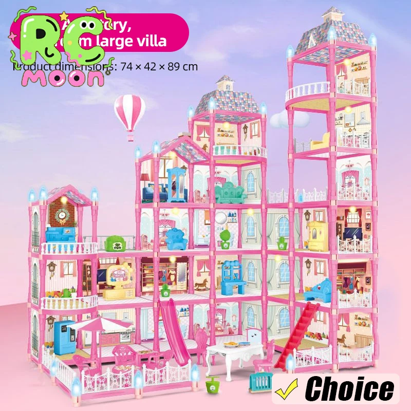 DIY 하우스 플레이 캐슬 장난감 집 조립 만화 장면 시뮬레이션 조명 포함 튼튼한 빌라 블록 소녀용