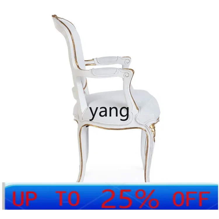 

LMMsolid wood carving flower dining chair adult fabric, simple book chair makeup chair