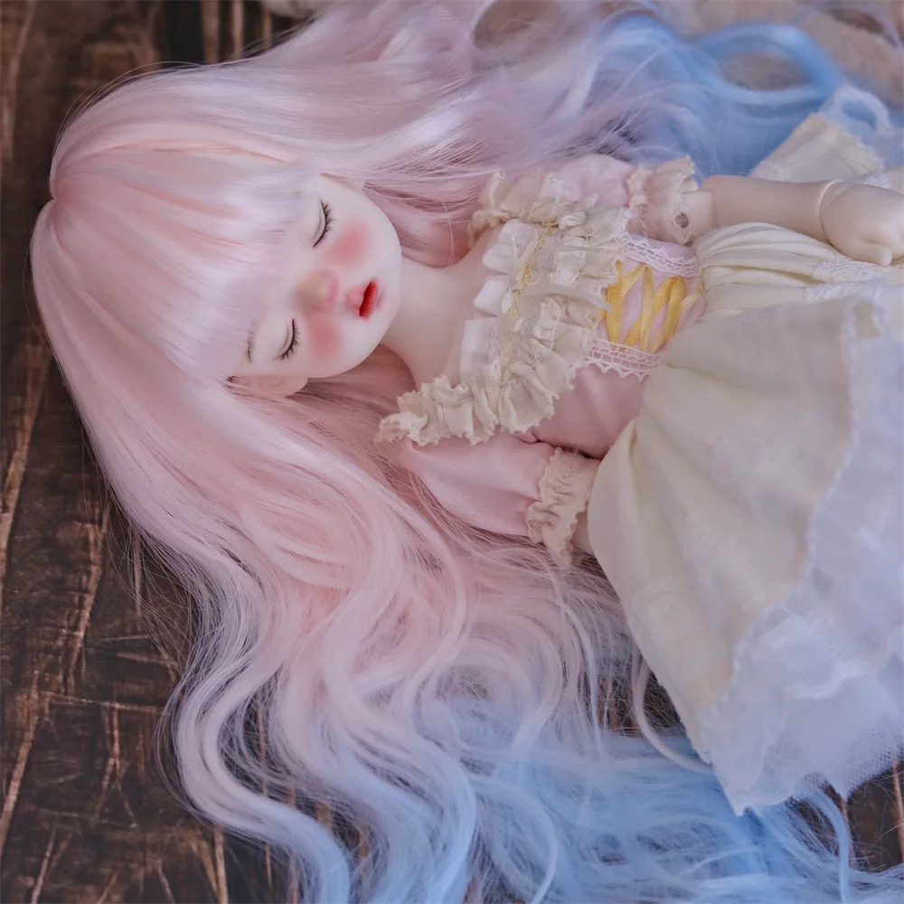 New 1/6 Bjd Doll's Wig Bangs Pink Blue Gradient Wool Curly Wig Girls Diy Change Makeup Accessories