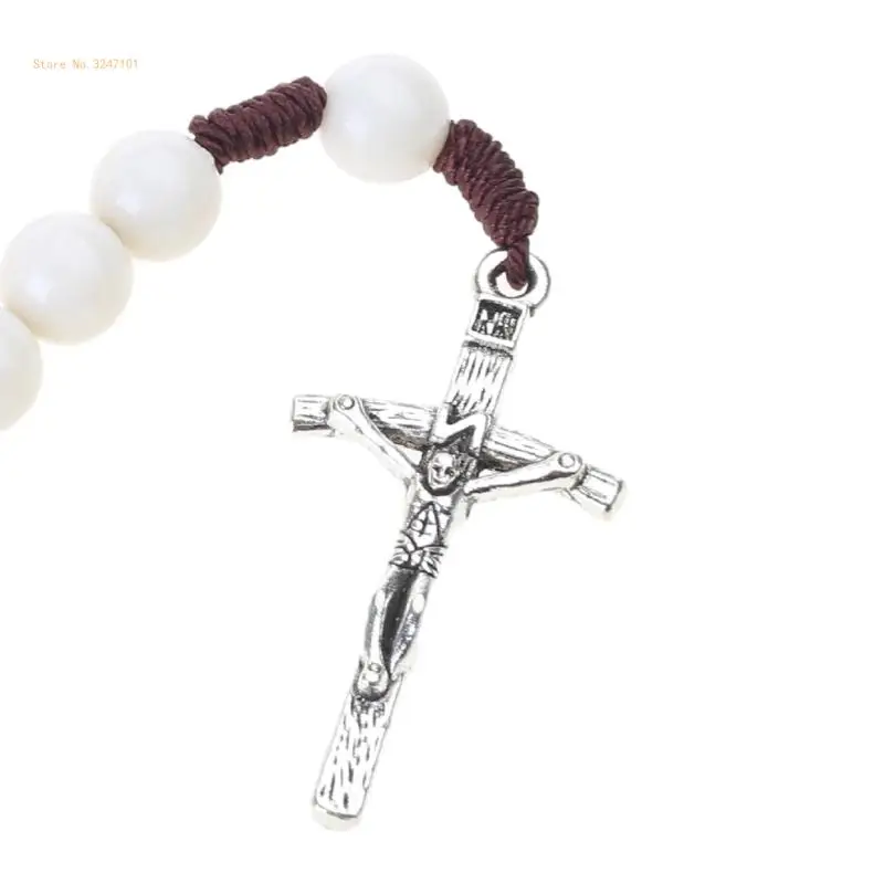 Handmade Round Acrylic Bead Rosary Necklace Catholic Religious for Cross Jesus Crucifix Pendant Necklaces for Men Women Dropship