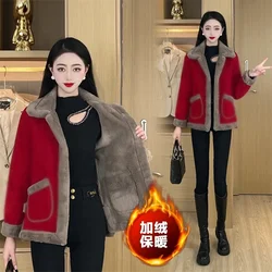 Female Fashion Loose Fitting Jacket Women Large Size 4XL Add Velvet Outwear Autumn Winter Lady Short Splicing Together Coat