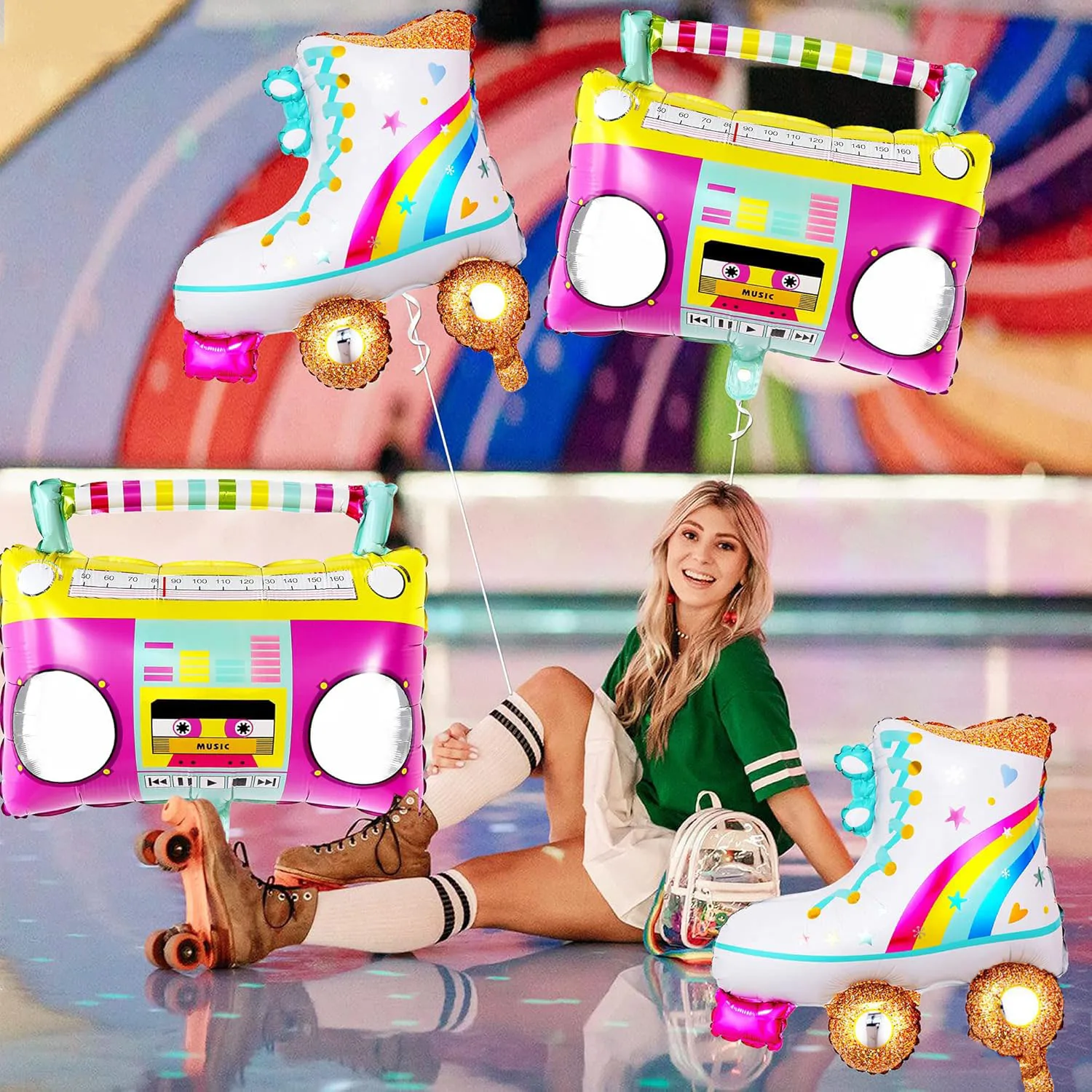 1/4Pcs Roller Skate Balloon Set Roller Skating Party Supplies for 80s 90s Party Decorations 80s 90s Disco Party Decorations