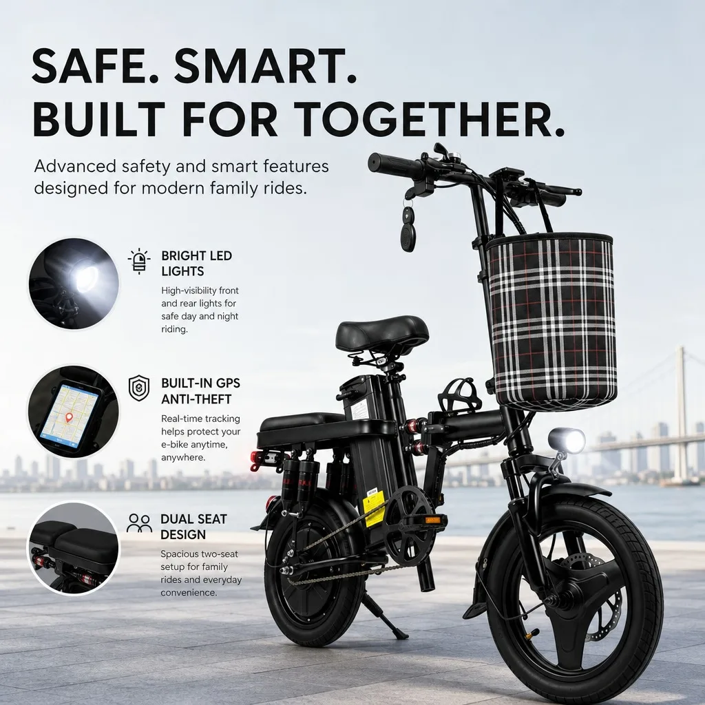 500W 48V 15Ah Foldable Electric Bicycle 14 Inch Tires 8 Shock Absorbers Adult E-Bike Long Range Commuter Folding Ebike
